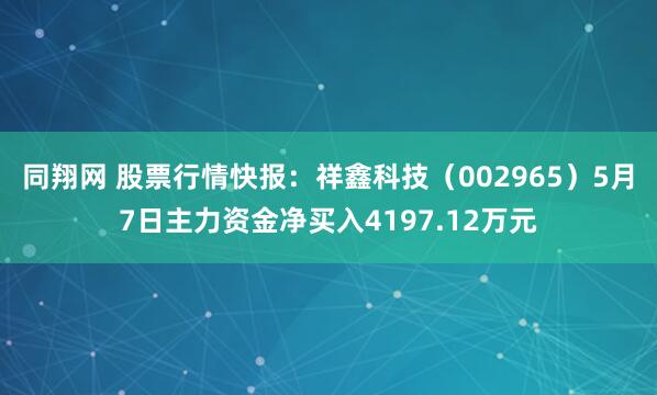 同翔网 股票行情快报:祥鑫科技(002965)5月7日主力资金净买入4197.12万元