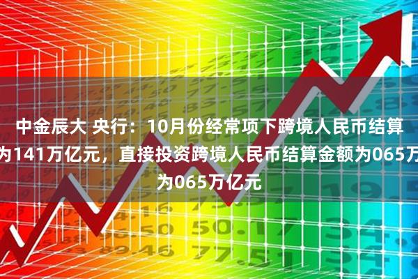中金辰大 央行:10月份经常项下跨境人民币结算金额为141万亿元,直接投资跨境人民币结算金额为065万亿元